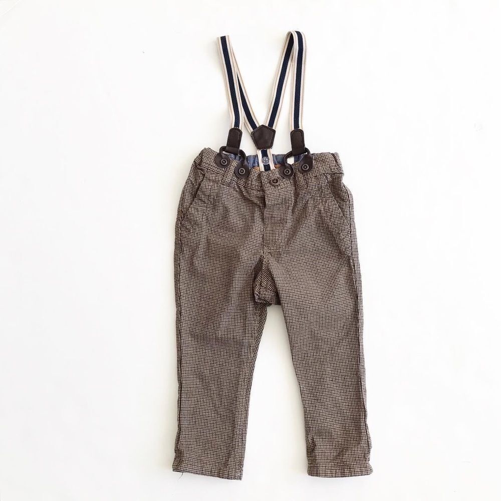 H&M houndstooth suspender pants EUC 9-12 months